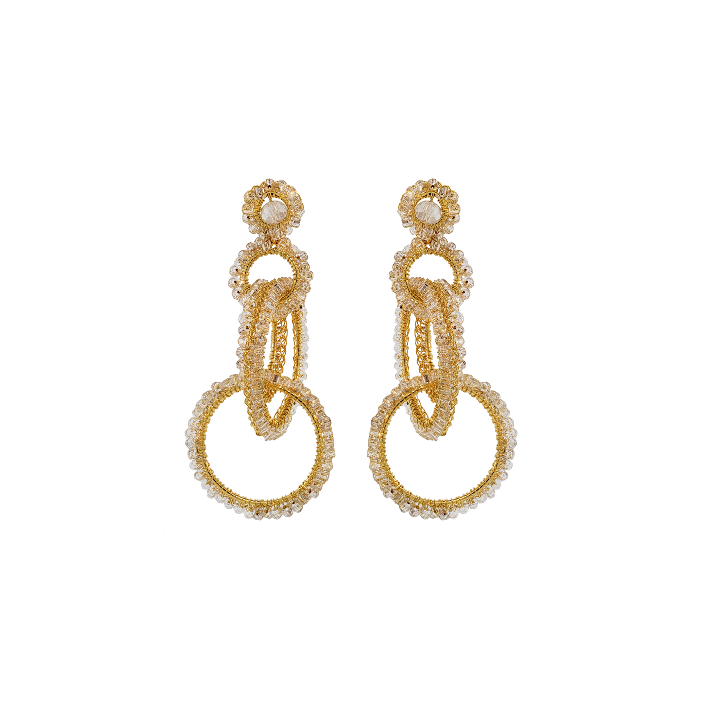 Clear White Crystal and Gold Grace Earrings. 1 of 3.