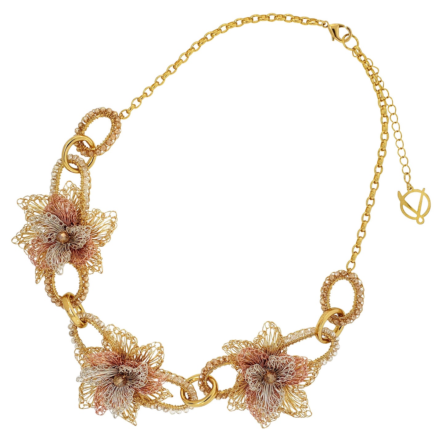 Trio Gold Rose Links Necklace. 1 of 1.