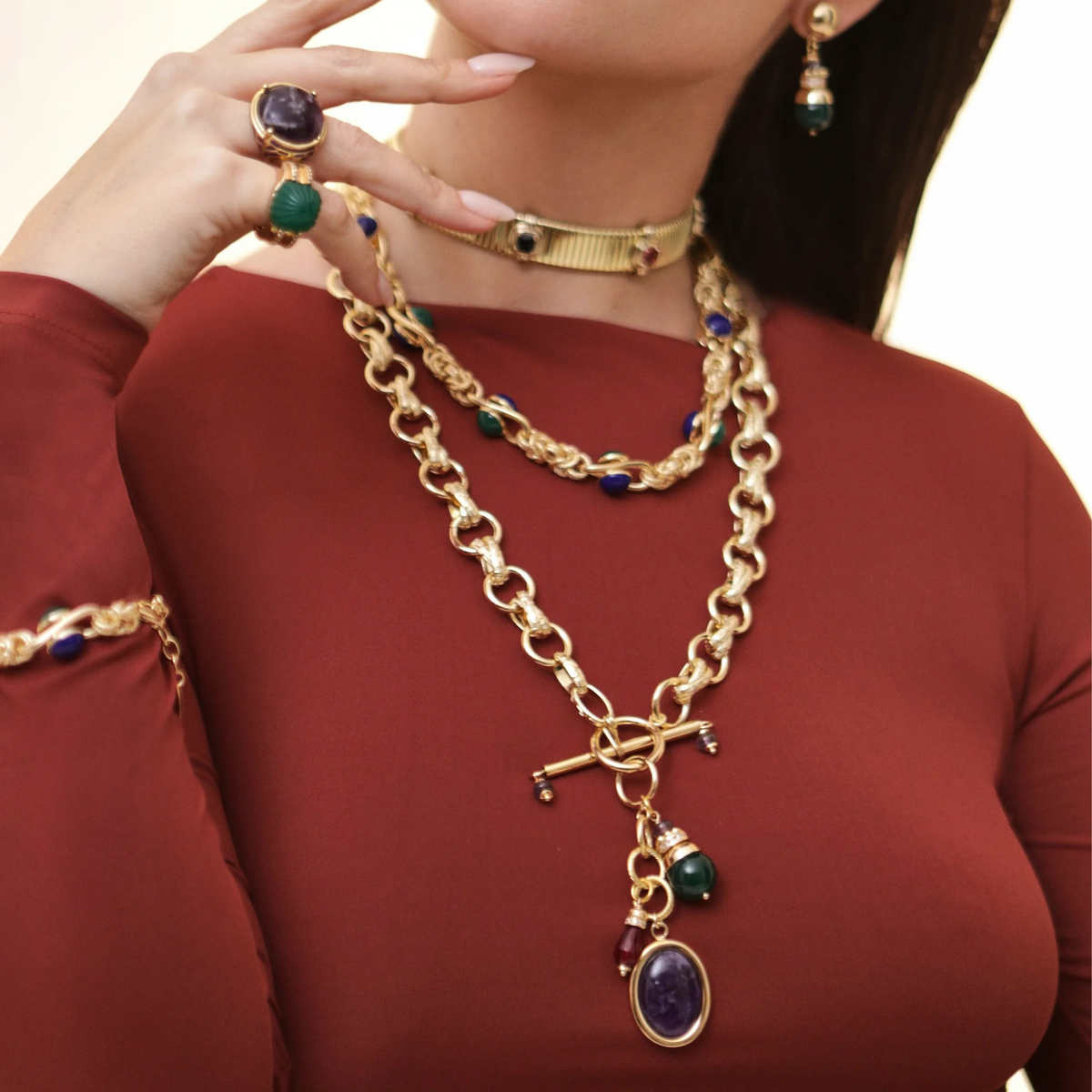 Sirena Gemstone Toggle Necklace
