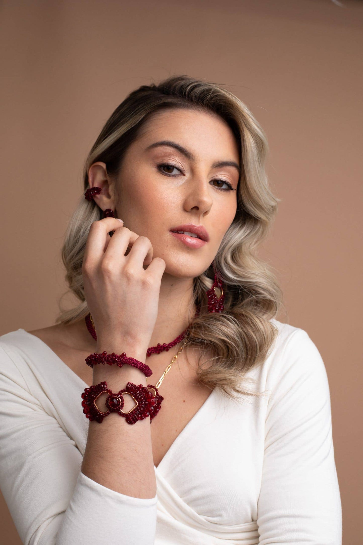 Queen of Hearts Beaded Bracelet - Cherry Red