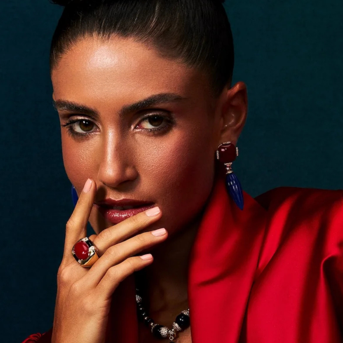 Noemia Spindle Drop Earrings - Red & Blue