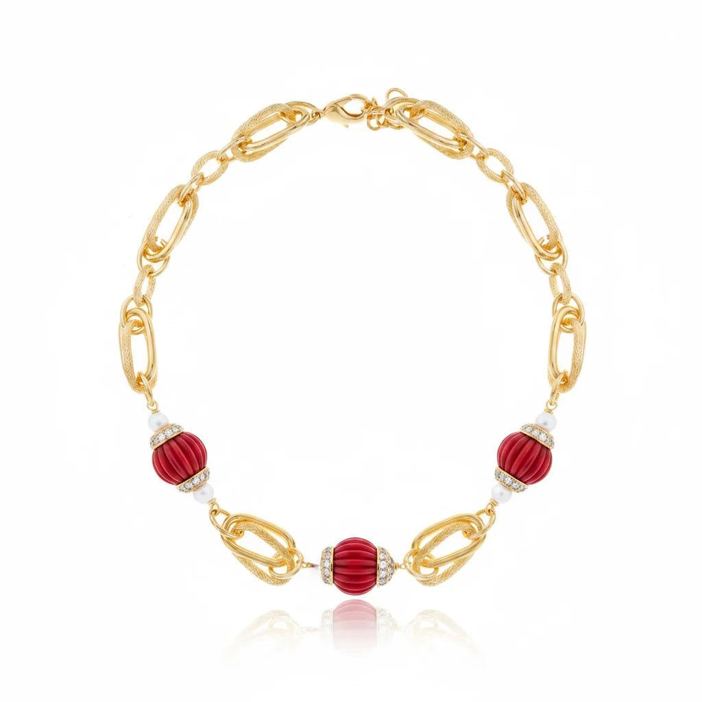 Zina Gold Chain Necklace - Red Coral