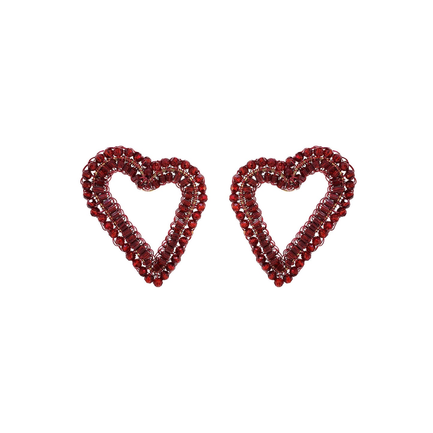 Cherry Red Beaded Amour Heart Earrings