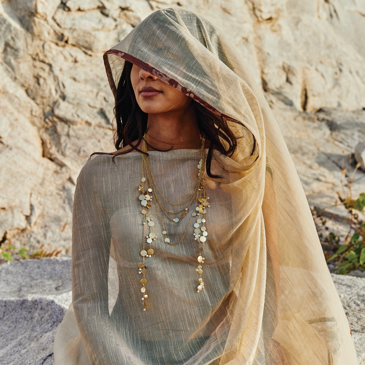 Aire Gold & Pearl Layered Chain Necklace. 2 of 5.