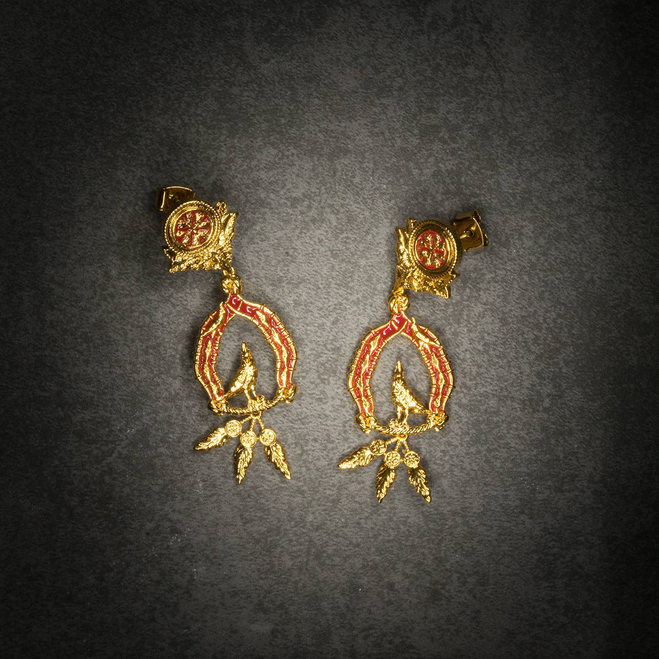 Vigor Drop Earrings - Crimson & Gold