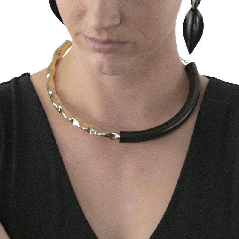 Happier Collar Necklace - Black & Gold