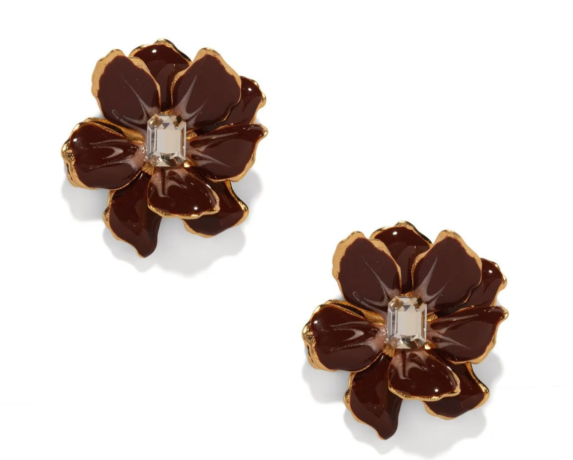 Small Jewel Box Floral Earrings - Chocolate Brown