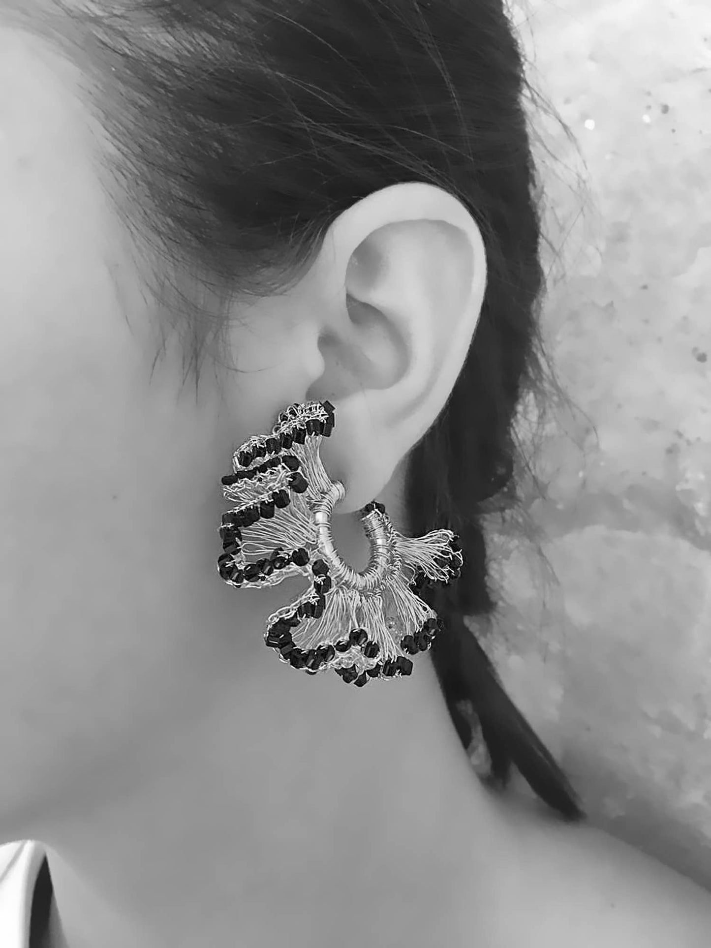 Snowy White Crystal and Gold Rio Hoop Earrings. 2 of 2.