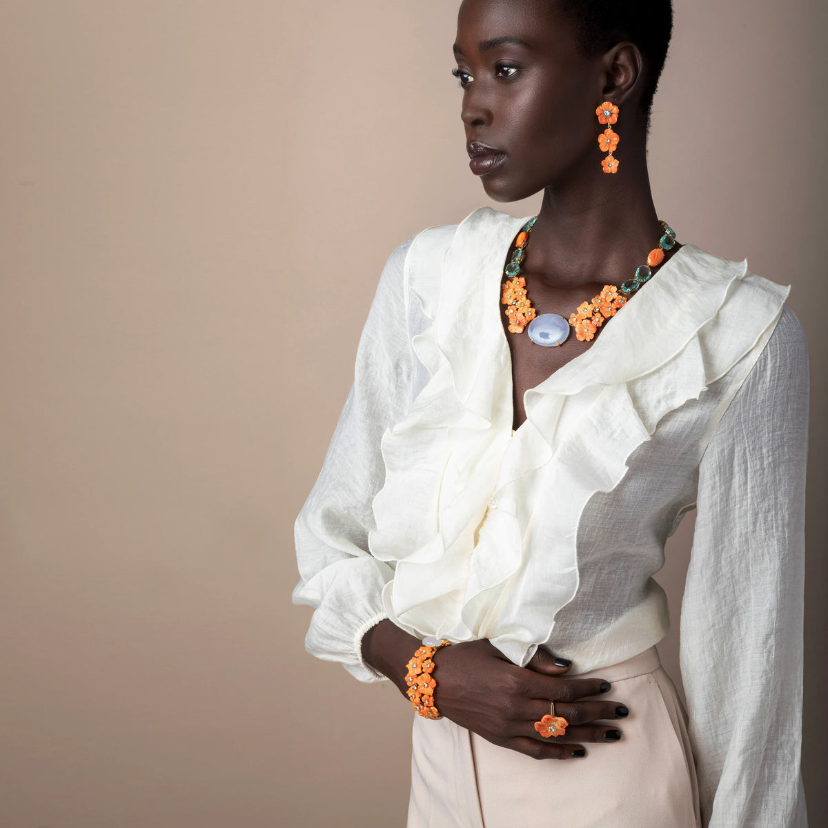 Persephone Floral Cascade Earrings - Orange