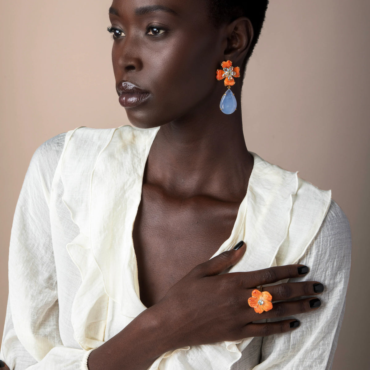 Persephone Floral Cocktail Ring - Orange