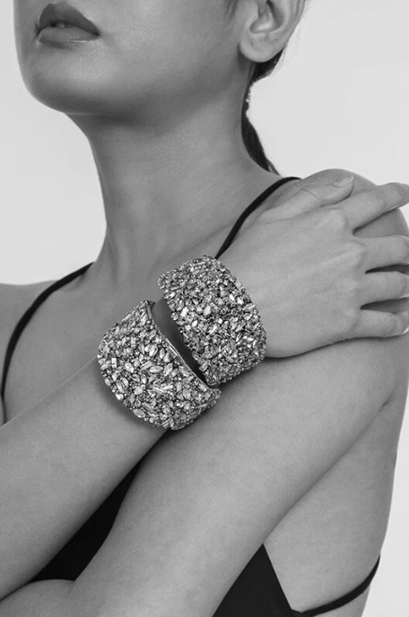 Karen Beaded Crystal Cuff - Gold & Red