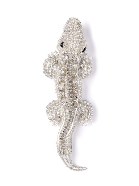 Alligator on Ice Beaded Brooch - Silver