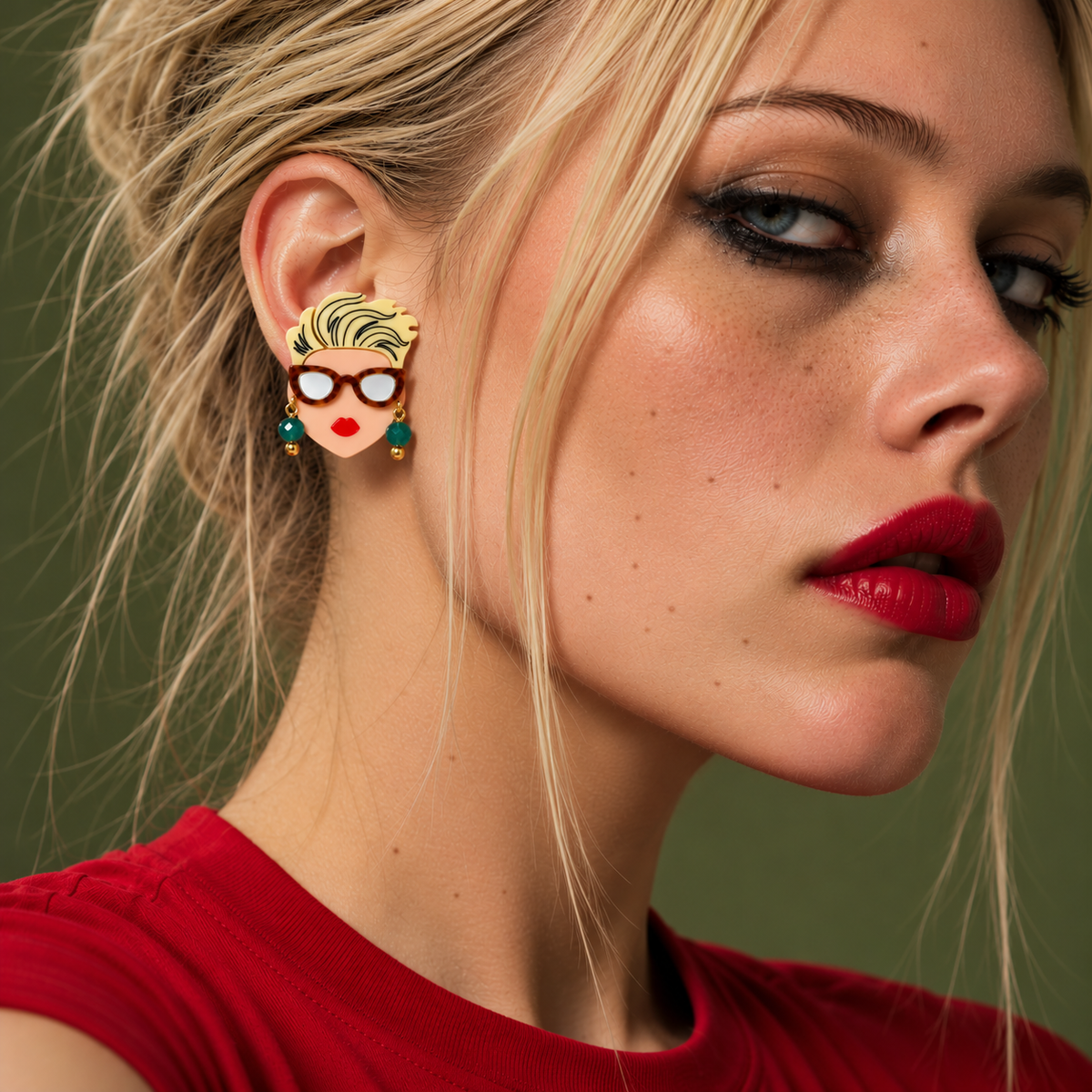 Gissinha Pop Art Portrait Stud Earrings