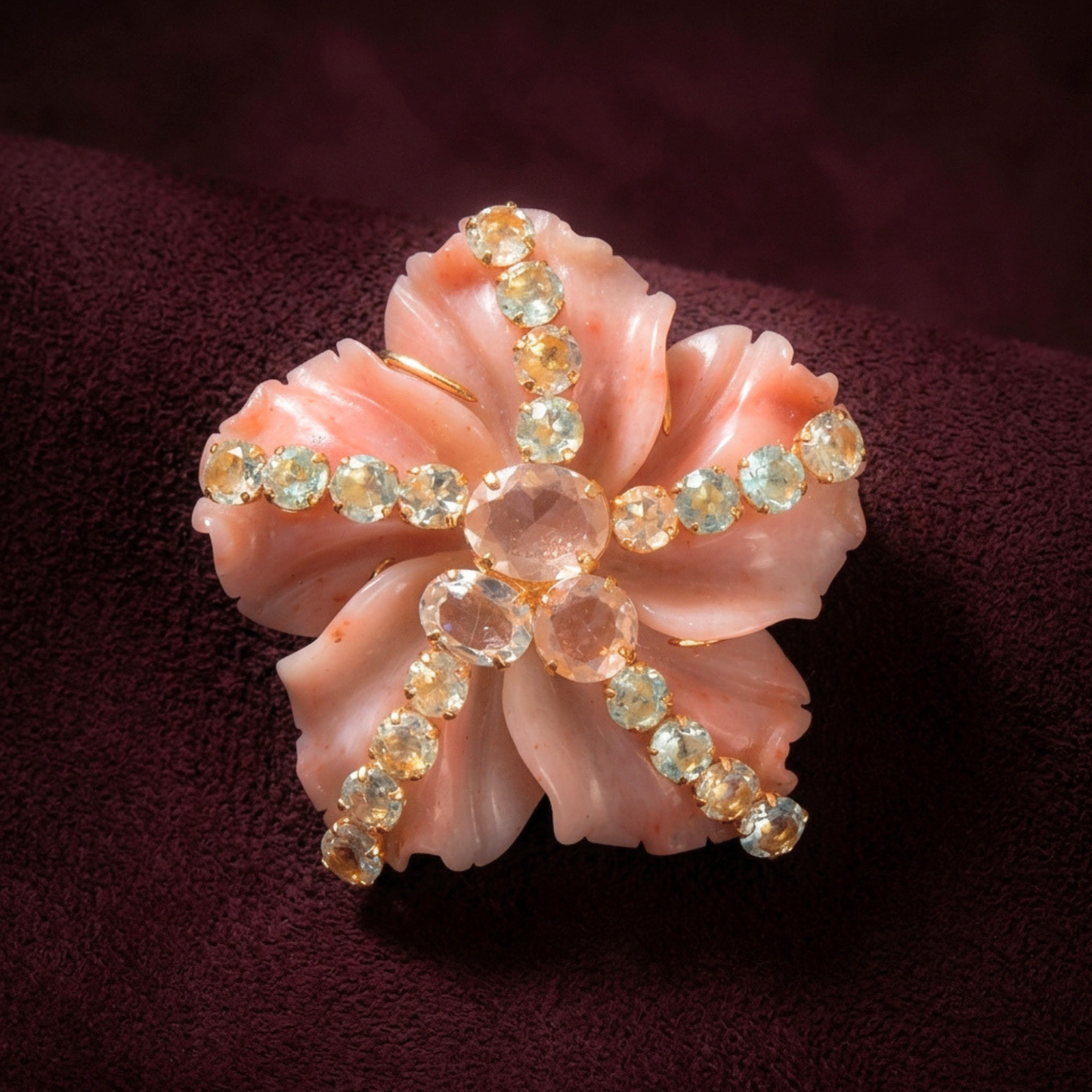Alondra Floral Brooch - Peach Quartzite
