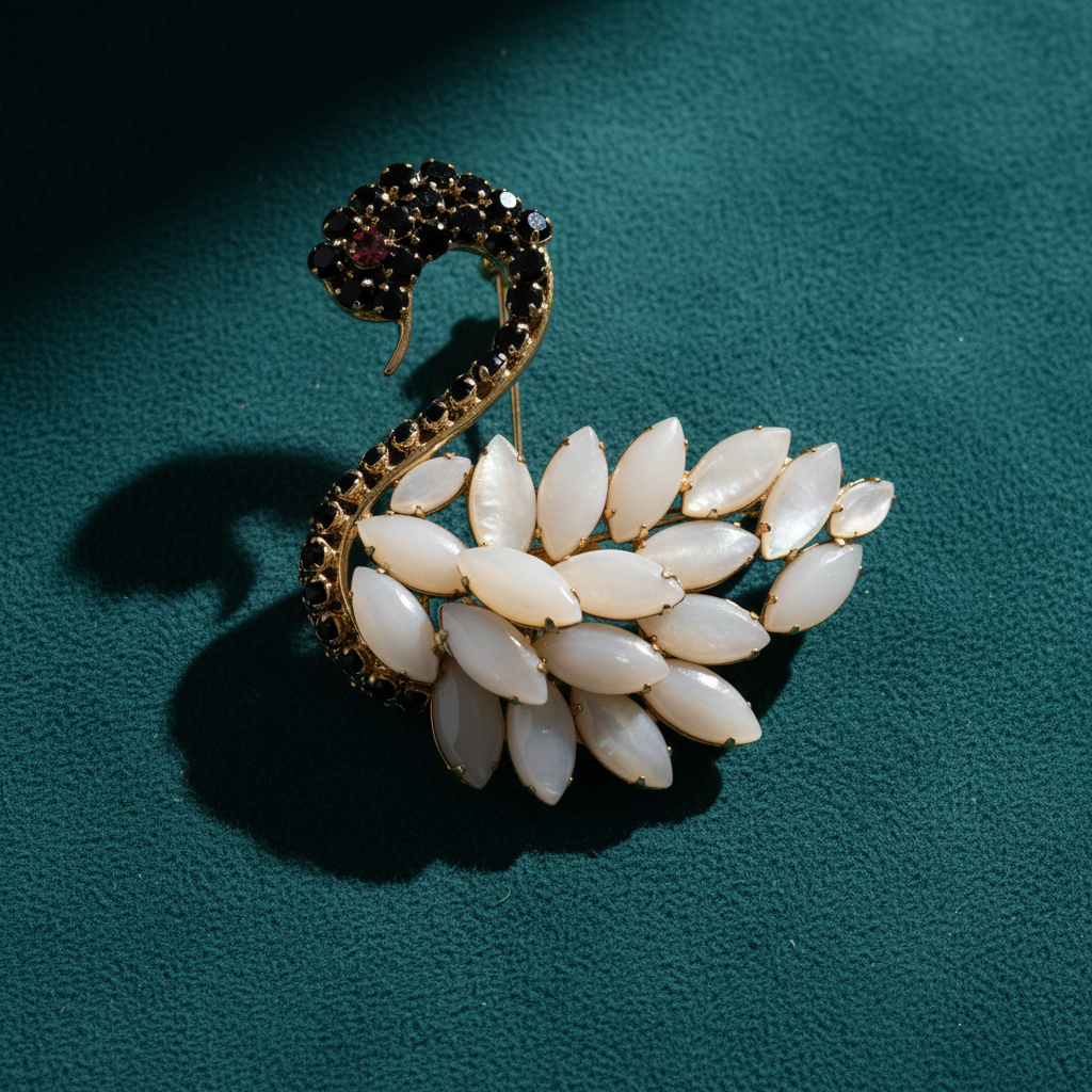 Odette Swan Brooch - Onyx & Mother of Pearl