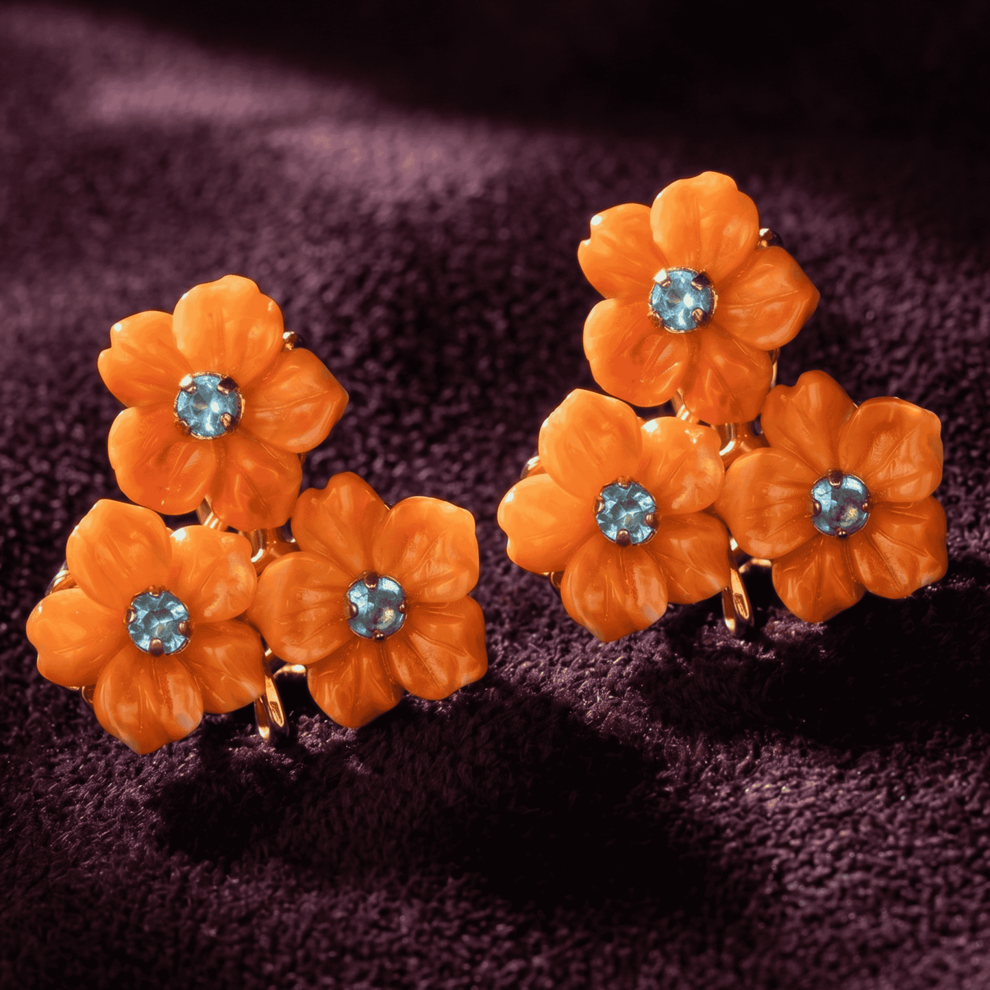 Persephone Floral Trio Stud Earrings - Orange