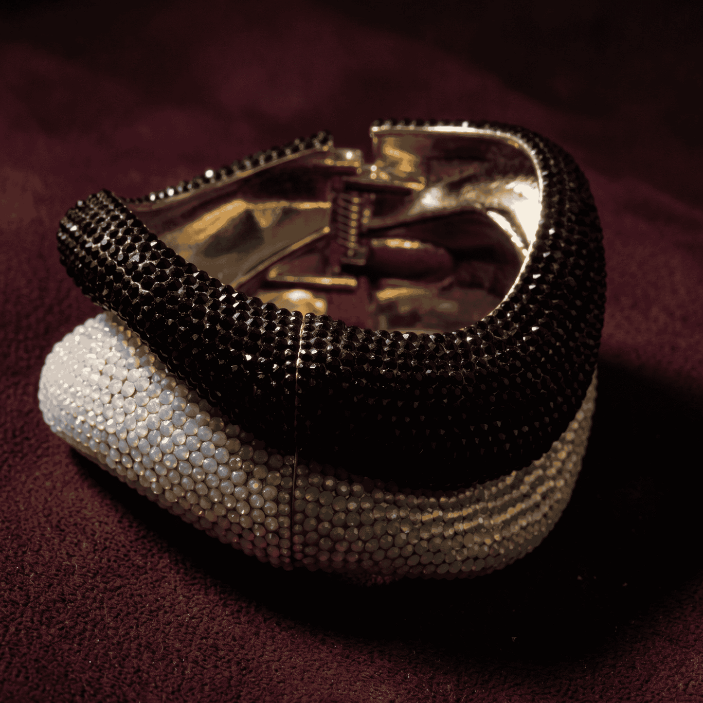 Double Curve Crystal Bangle Bracelet - Black & White