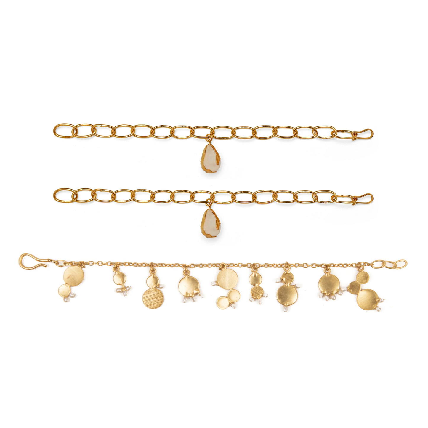 Pearl & Gold Charm Bracelet Stack (Set of 3)