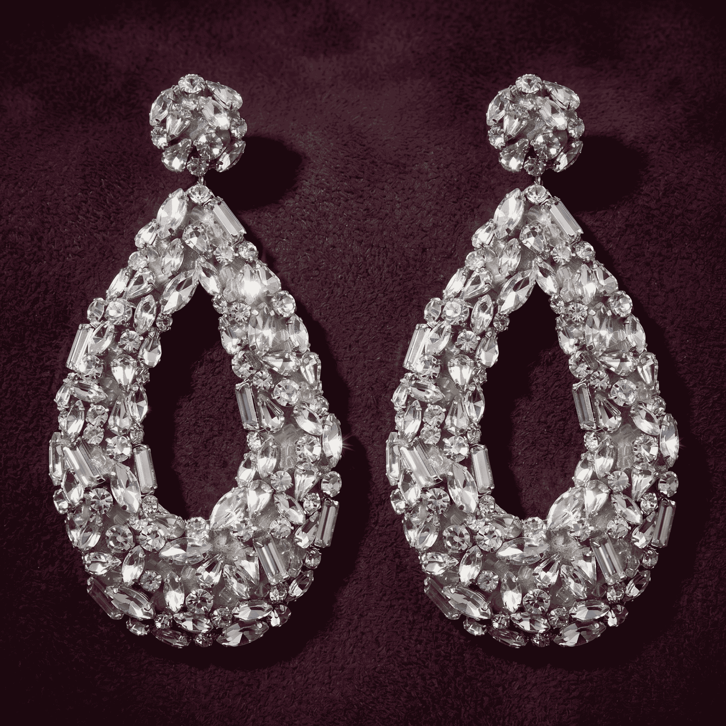 Karen Crystal Clip-On Earrings - Silver