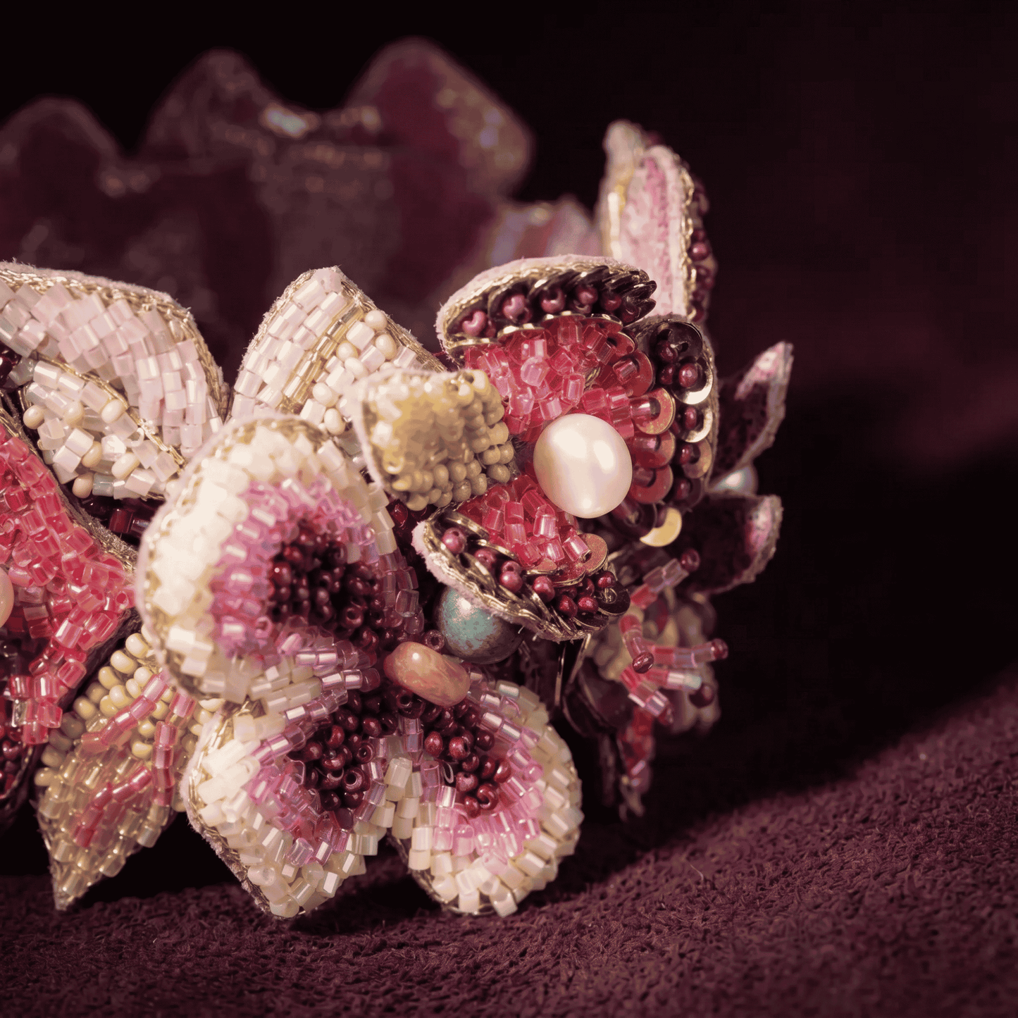 Linden Floral Cuff Bracelet - Fuchsia