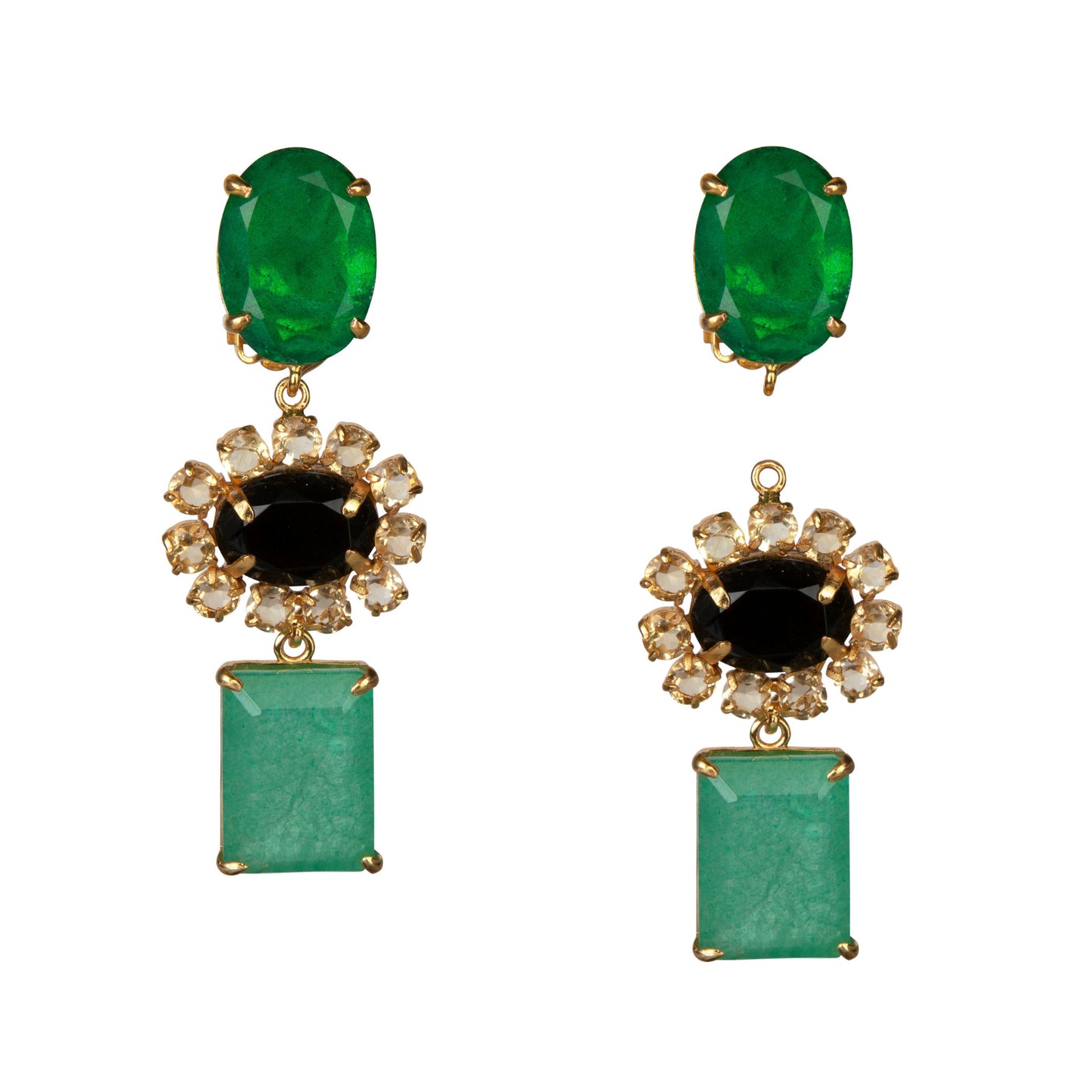 Britton Drop Earrings - Onyx & Green Fluorite