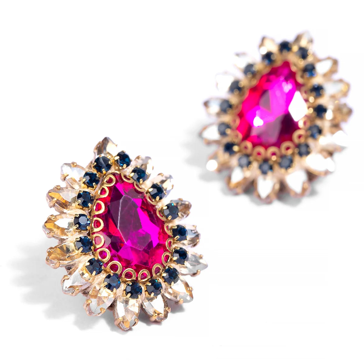 Leesha Crystal Teardrop Stud Earrings - Fuchsia