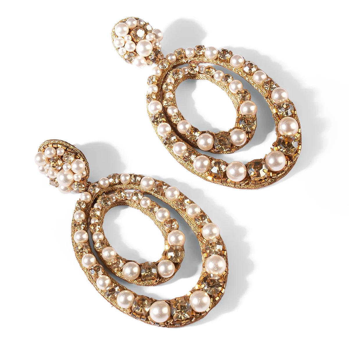 Spencer Double Hoop Earrings - Gold & Pearl