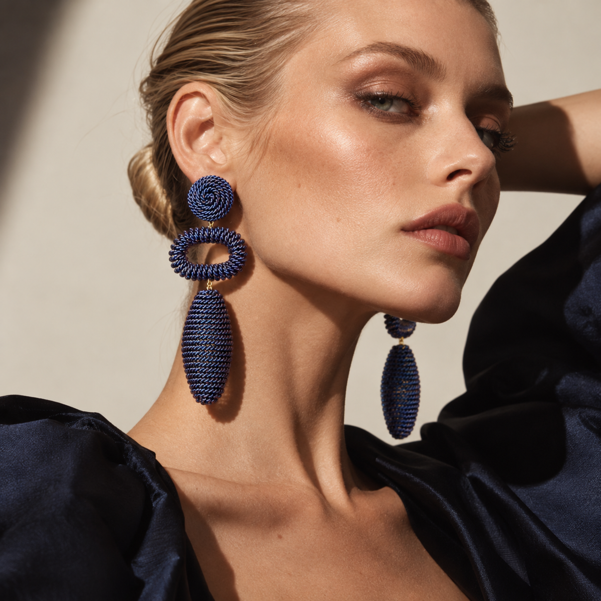 Fontana Geometric Drop Earrings - Navy