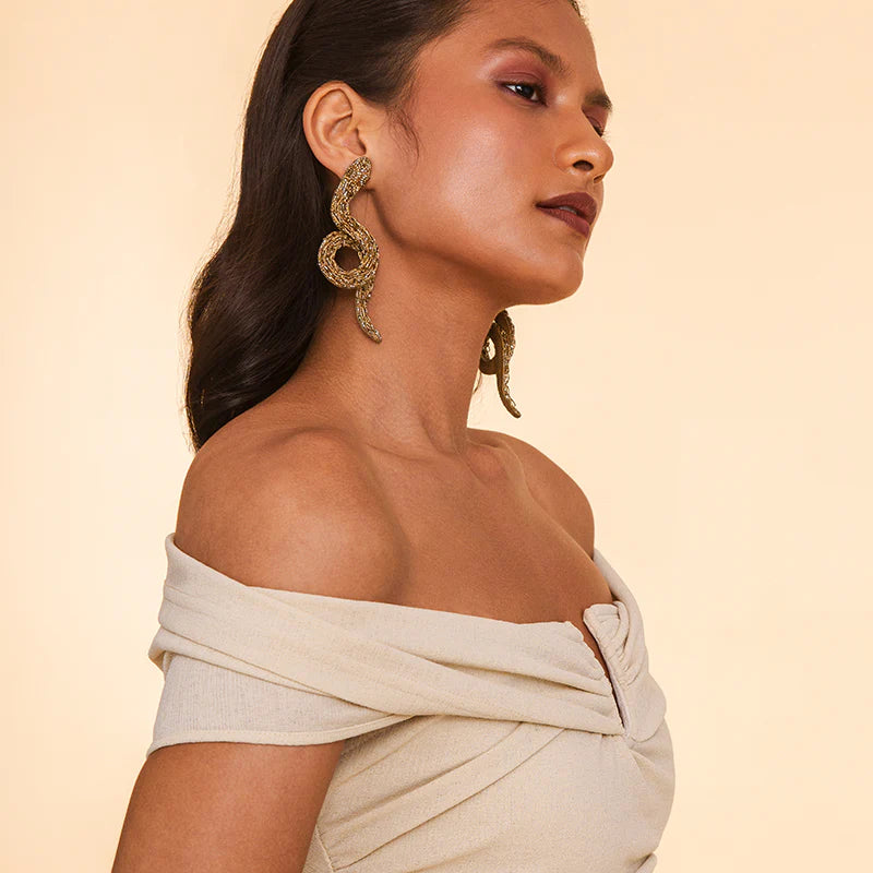 Boa Beaded Earrings - Gold