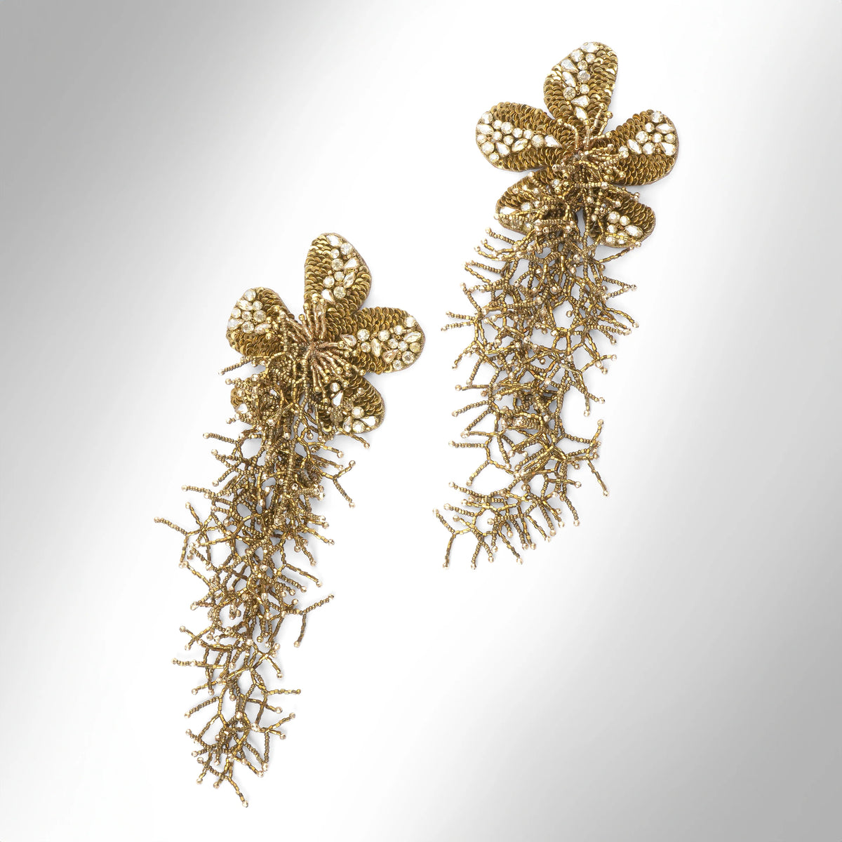 Khilna Floral Shoulder Duster Earrings - Gold
