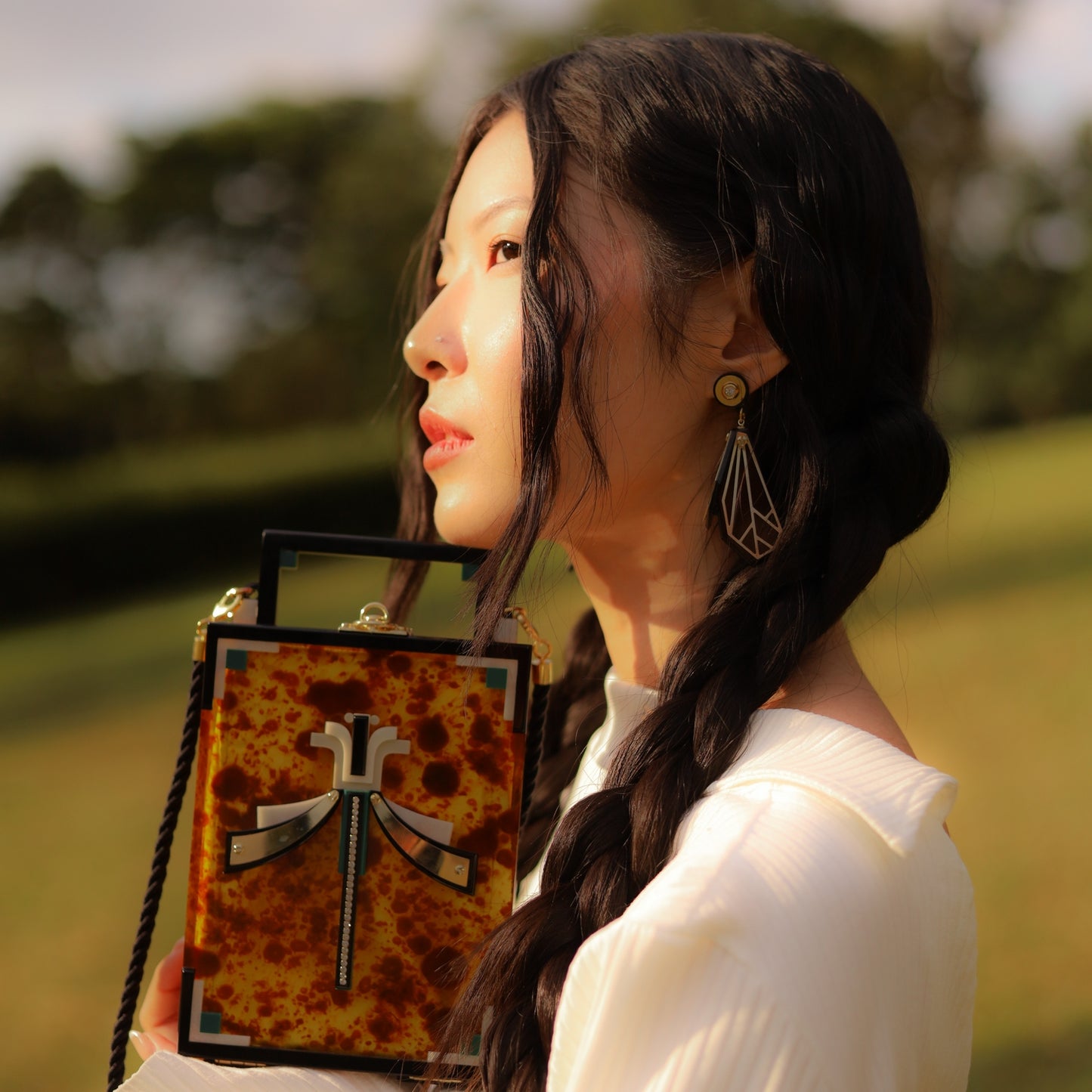 Wing Drop Earrings - Black & Gold