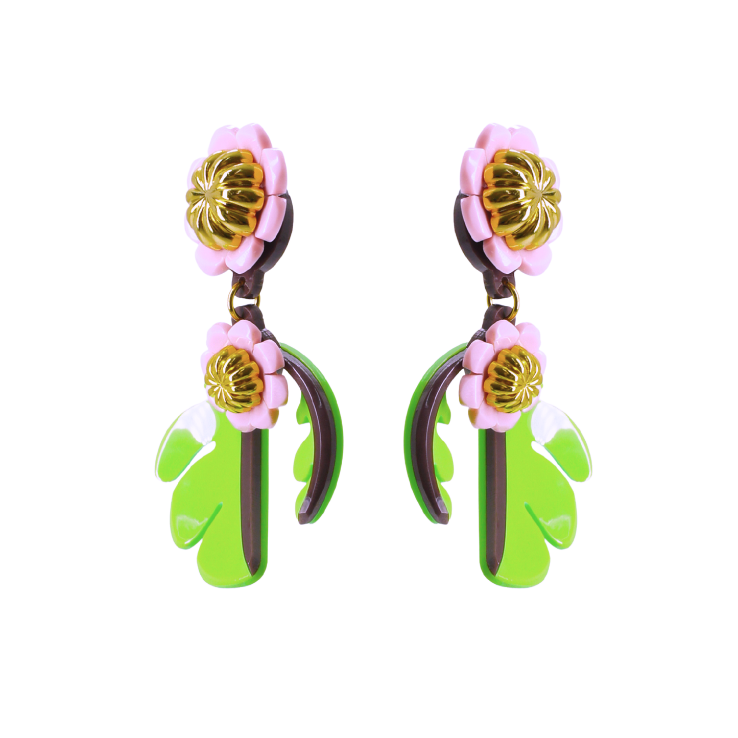 Cosmos Flower Drop Earrings - Avocado