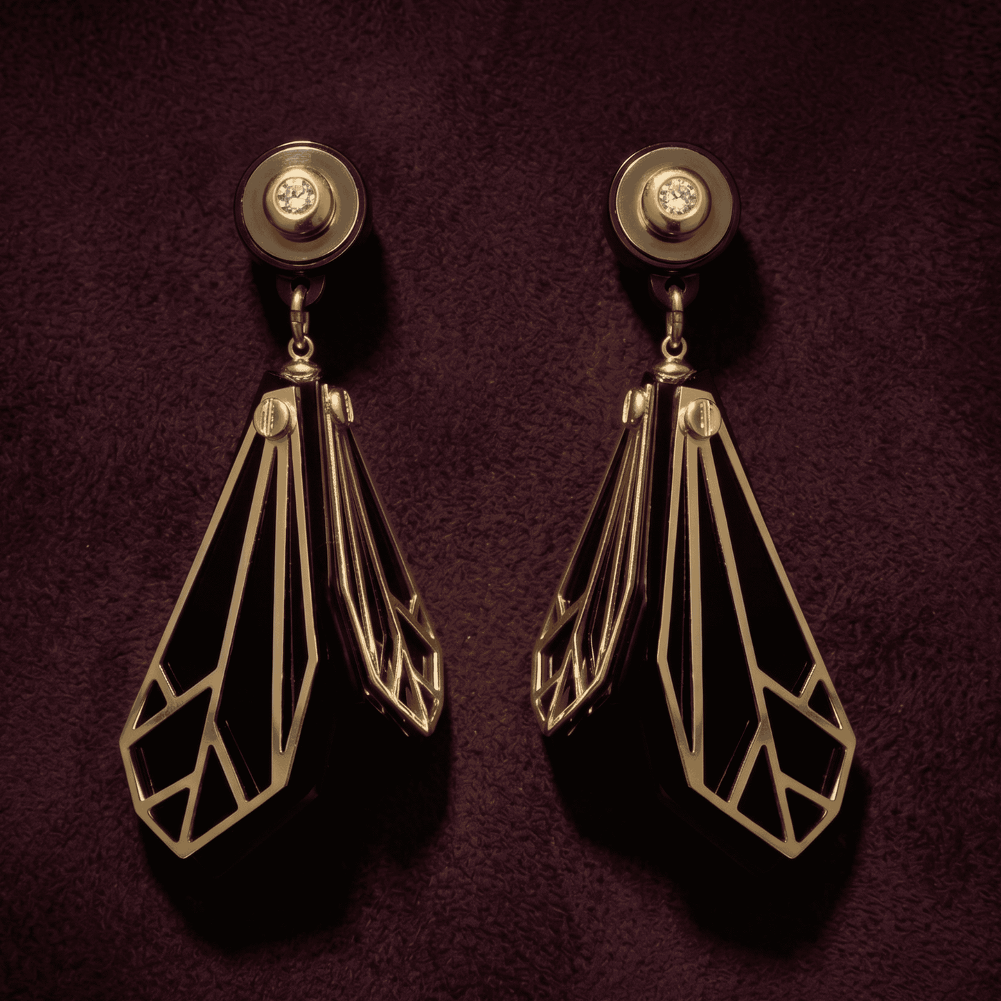 Wing Drop Earrings - Black & Gold