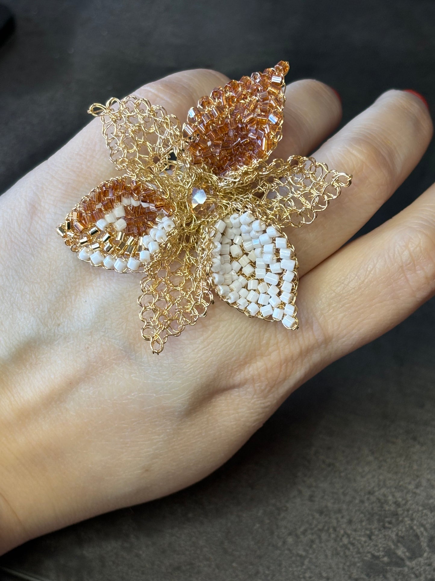 Gold & Crystal Lily RIng. 2 of 7.