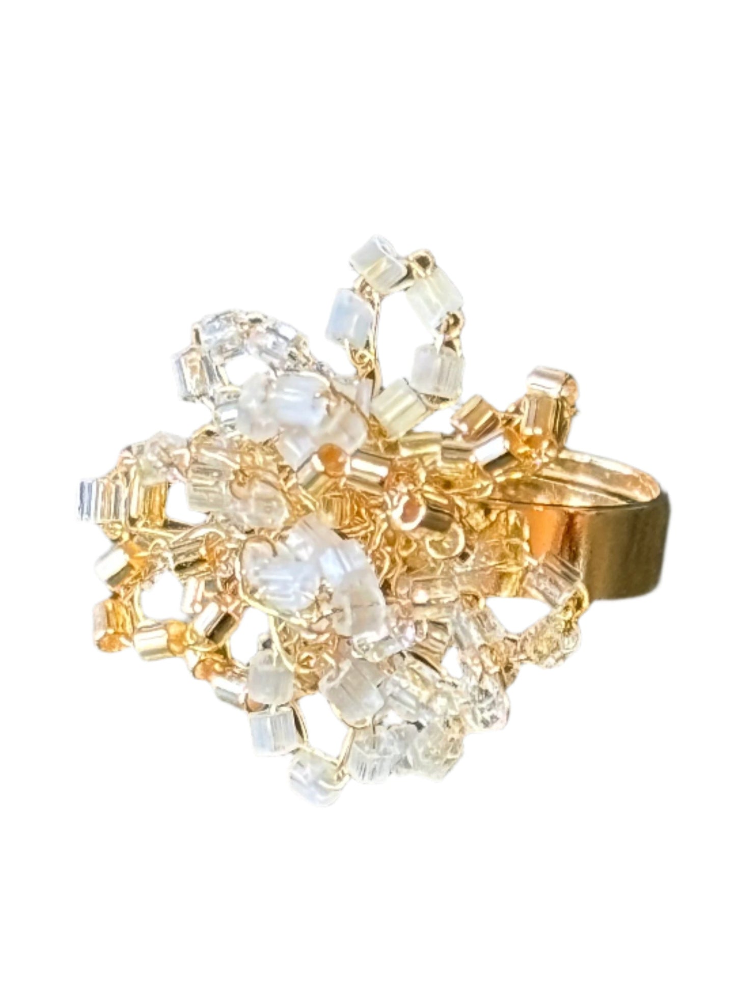 White & Gold Crystal Drizzle Ring. 1 of 4.
