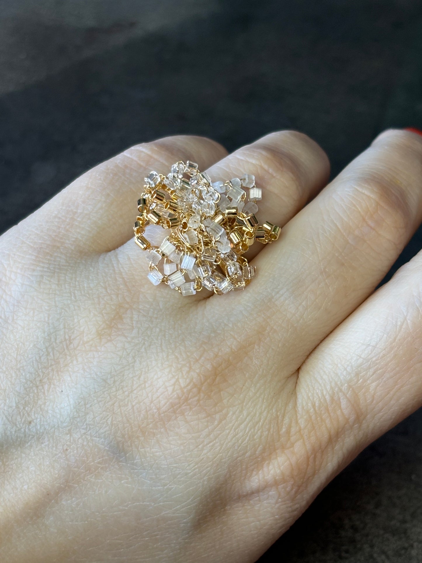 White & Gold Crystal Drizzle Ring. 2 of 4.