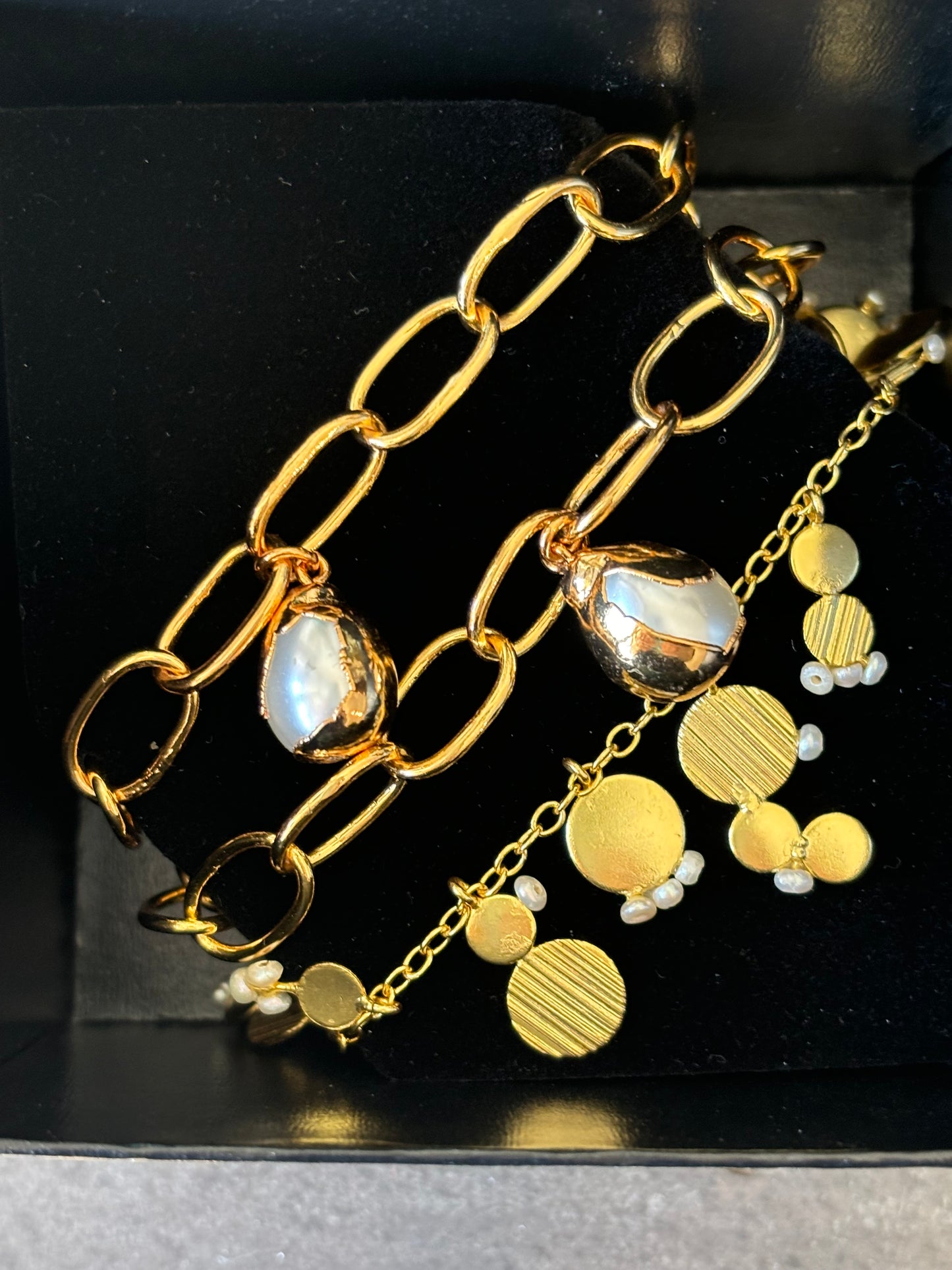 Pearl & Gold Charm Bracelet Stack (Set of 3)