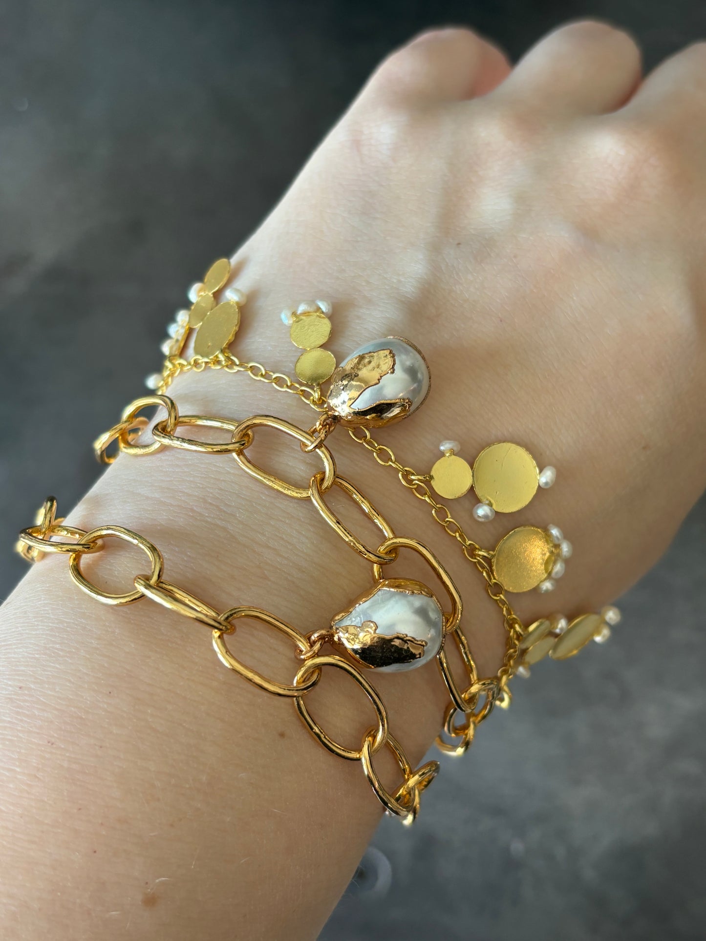 Pearl & Gold Charm Bracelet Stack (Set of 3)
