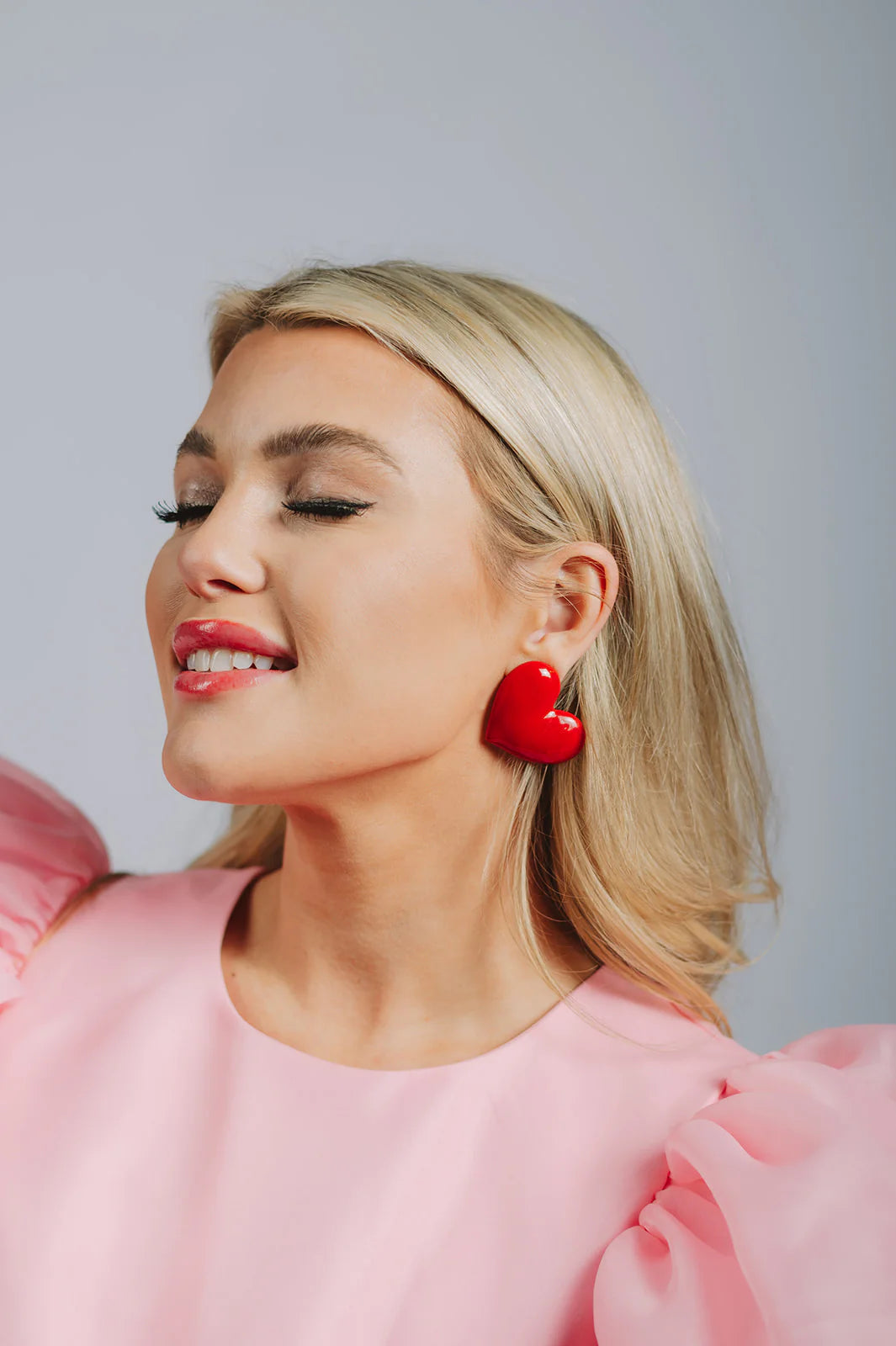 Red Oversized Puff Heart Earrings