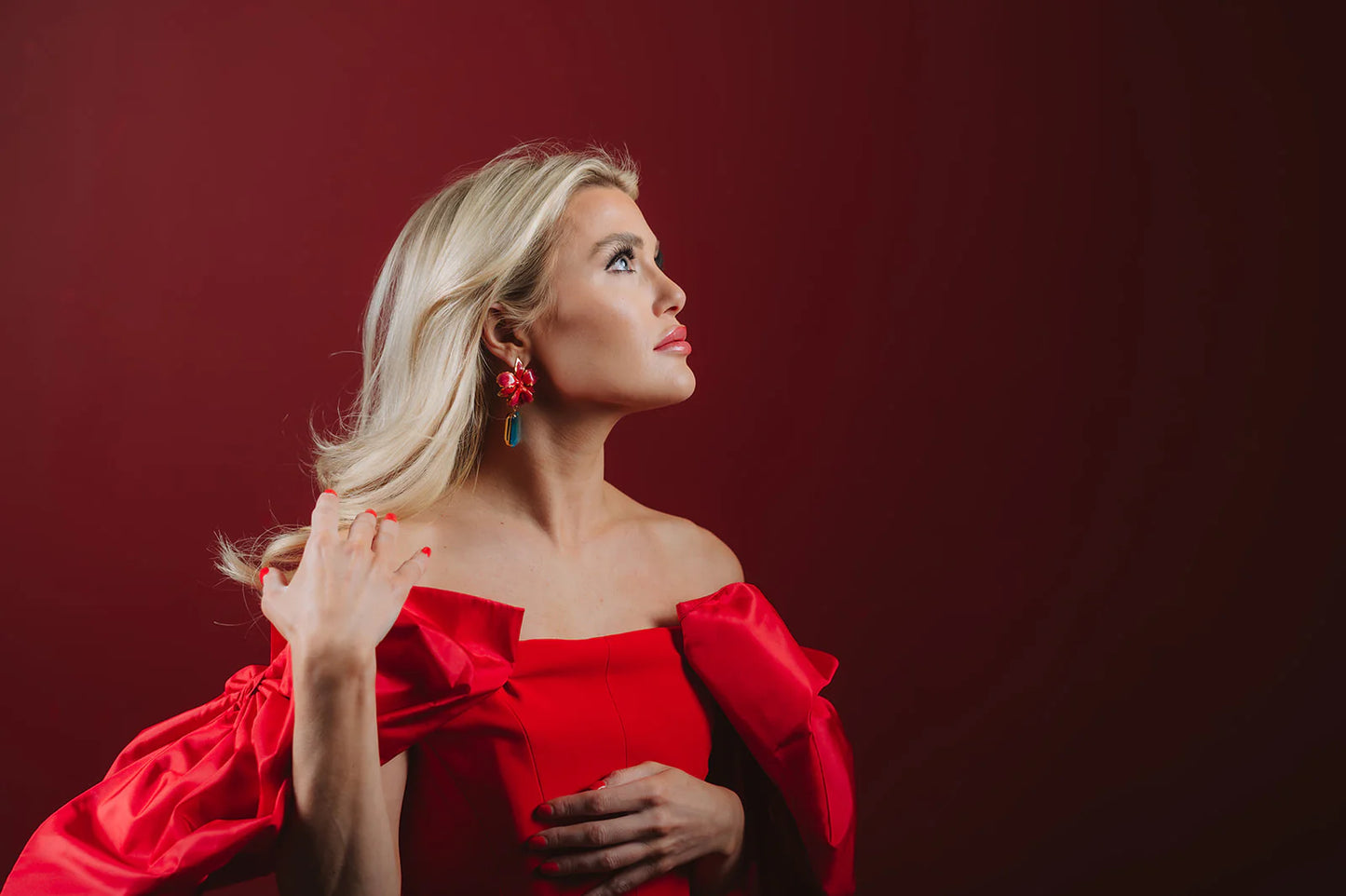 Vanilla Orchid Jeweled Drop Earrings - Red & Turquoise