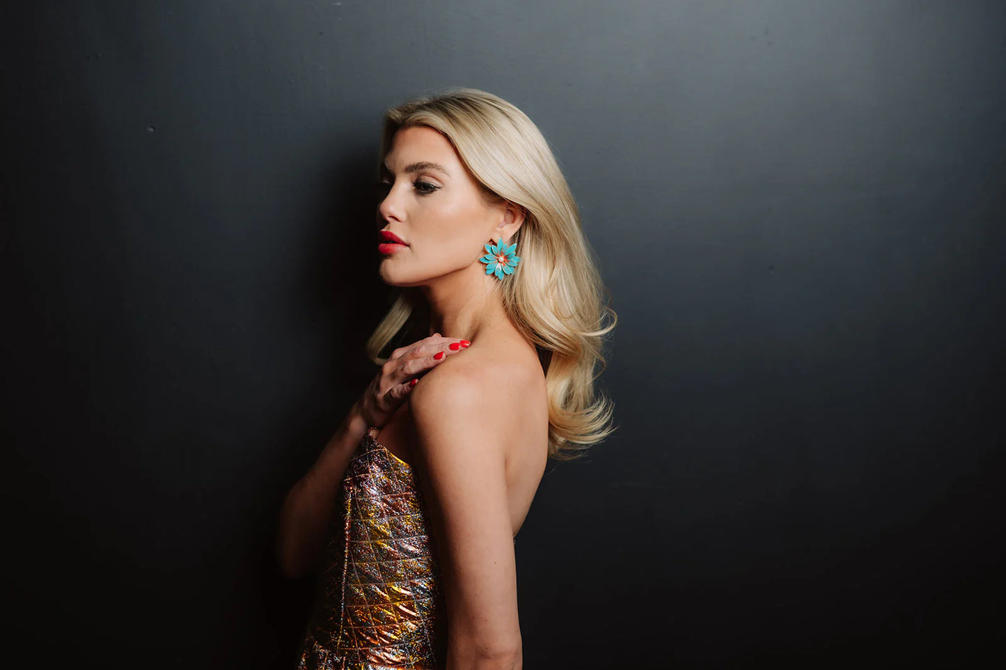 Turquoise Enamel Azalea Earrings. 4 of 7.