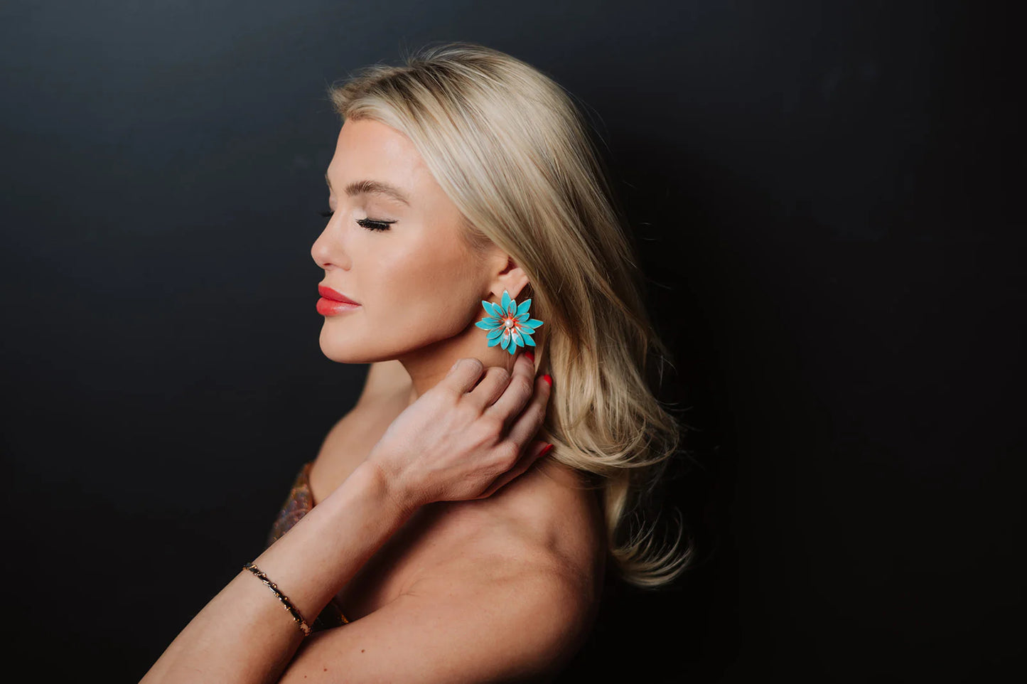 Turquoise Enamel Azalea Earrings. 2 of 7.