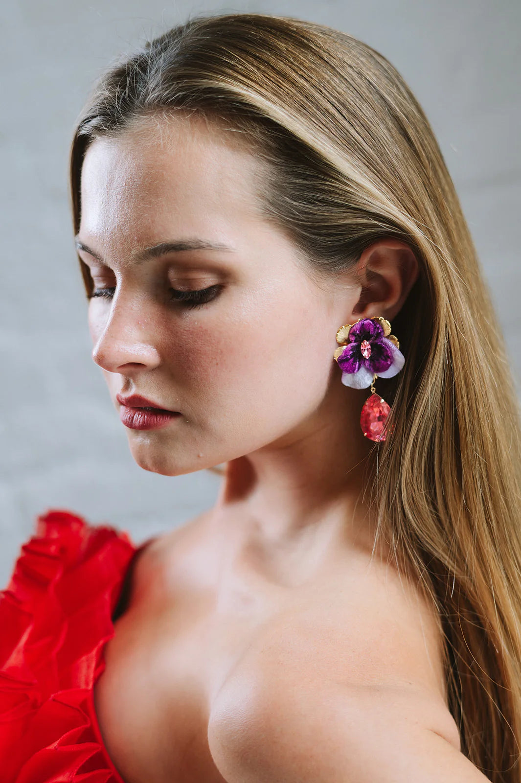 Pansy Drop Earrings - Purple & Pink