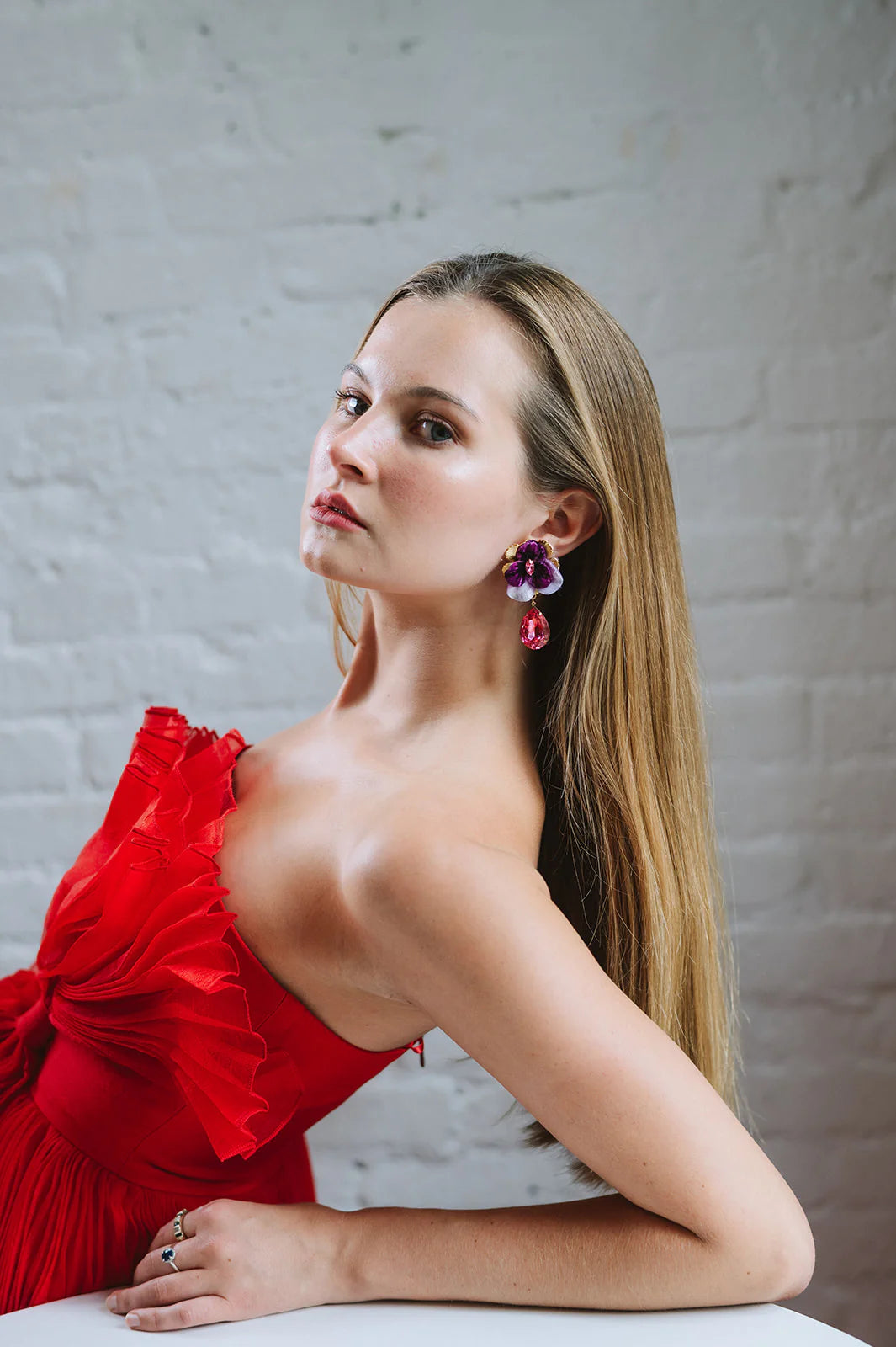 Pansy Drop Earrings - Purple & Pink