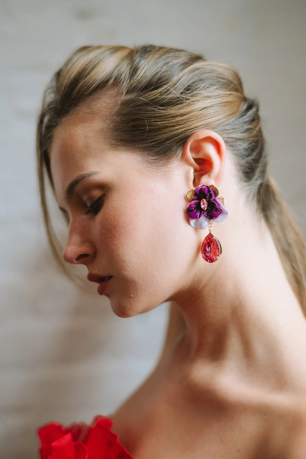 Pansy Drop Earrings - Purple & Pink