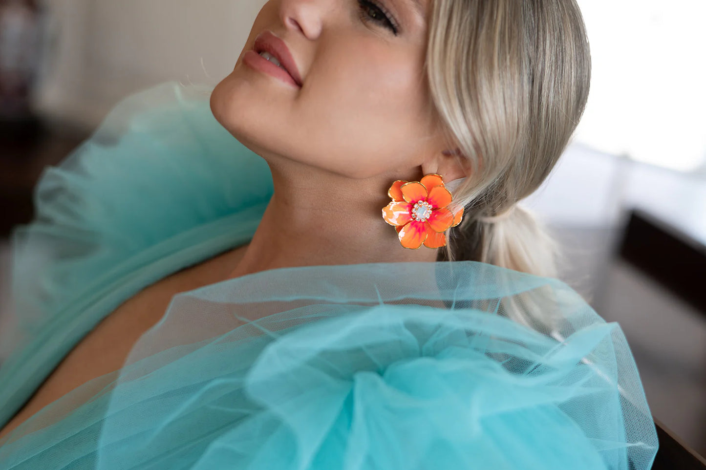 Neon Orange Jewel Box Floral Earrings. 3 of 3.