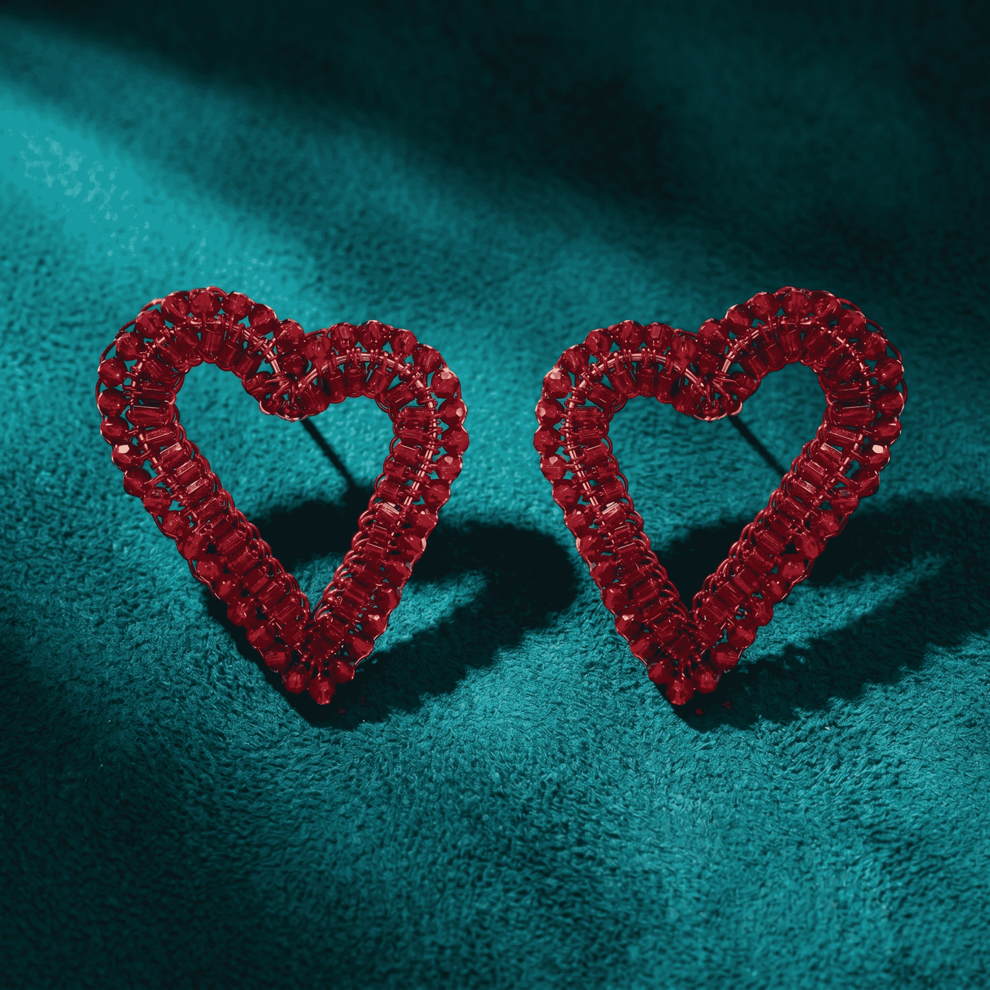 Amour Heart Beaded Earrings - Cherry Red
