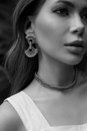 Hannah Beaded Drop Earrings - White & Silver