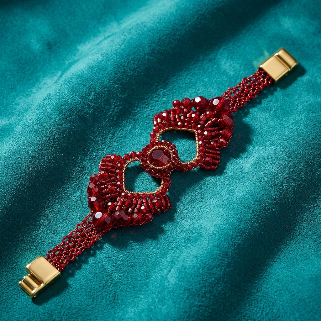 Queen of Hearts Beaded Bracelet - Cherry Red