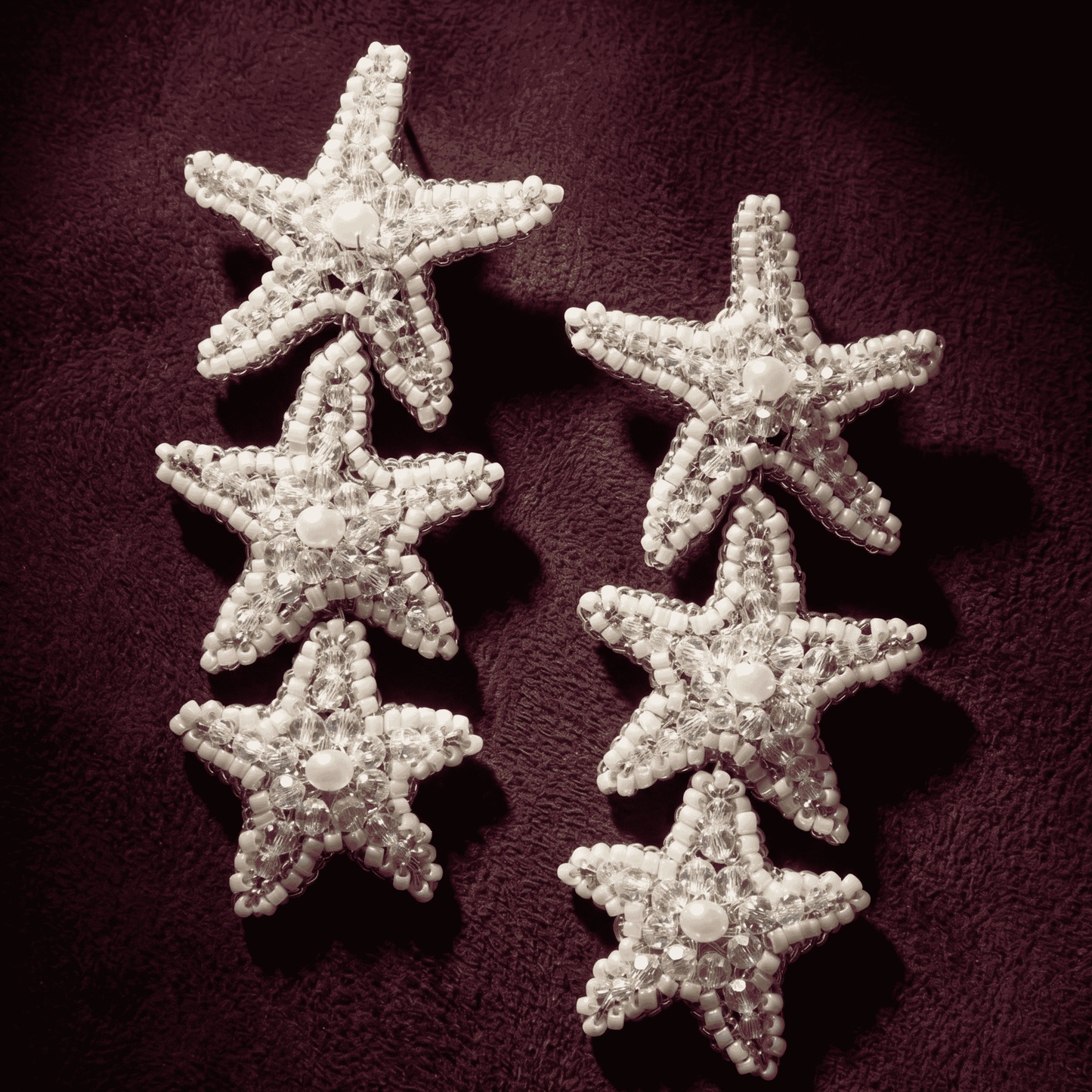 Sea Star Cascade Earrings - White & Silver